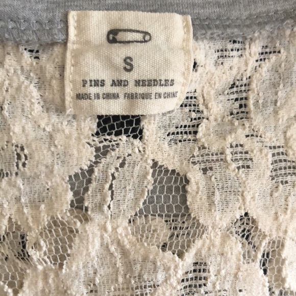 Urban Outfitters Cream Floral Lace Light Gray Fleece Sweatshirt - Picture 7 of 8